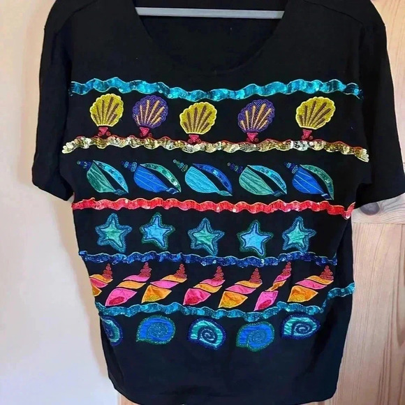 Vintage Sparkle Glitter Ocean‎ Bonjour Blouse Size Large - Picture 4 of 8
